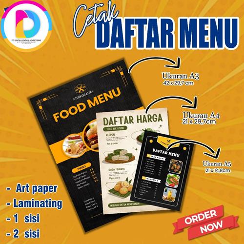 Kertas Menu A5 1 sisi + Laminating